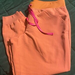 Figs Women's Orange Sweatpants with Pink Drawstring